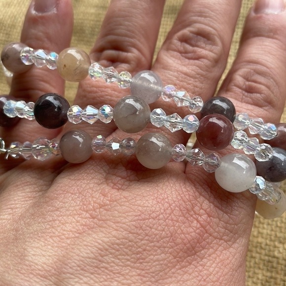 Violet jade beads Natural stone with Crystal spacers Necklace Nee Handmade - Picture 6 of 9